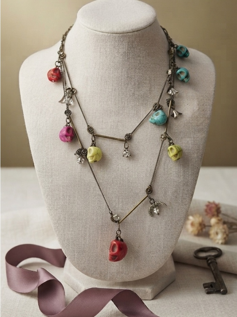 Skull Multicoloured Day of the Dead/ Halloween Necklace